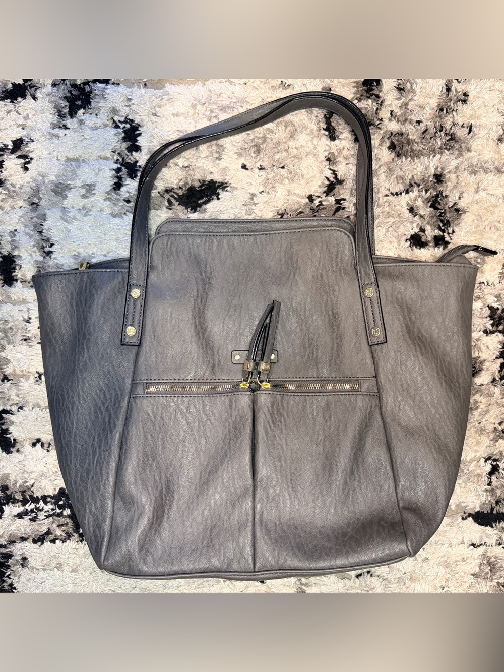 Everyday Black Tote with Front Zip Pocket
